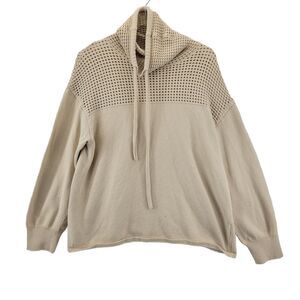 NHBT Women's Mixed Knit Funnel Neck Sweater Size Medium Beige 100% Cotton